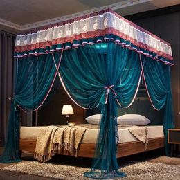 Crib Netting Luxury Princess Canopy Bed Curtains 4 Corner 3 Side Openings Post Bed Curtain Canopy Netting Mosquito Net Bedding No Bracket Q231206