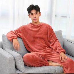 Men's Sleepwear Autumn And Winter Plush Thick Coral Velvet Pyjamas For Warm Loose Fitting Home Clothing Set Extra Large