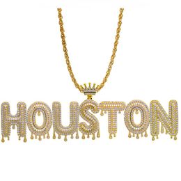 Hip Hop Custom Name Necklace Sparkling Crown Drip Letter Pendant Tennis Chain Necklace For Men & Women Gold Silver274I