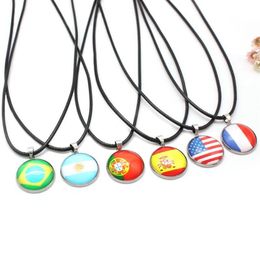 Pendant Necklaces 10 Styles Football National Flags Rope Chain Leather Choker For Women Men Soccer Player Jewellery Gift3049