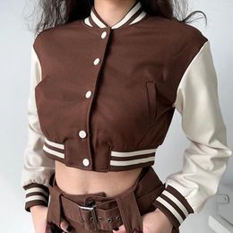 Women's Jackets Patchwork Bomber Jacket Y2K Vintage Spring Summer Streetwear High Waist Cropped Top Uniform Baseball Coats Veste Femme