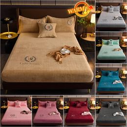 Bedding sets Warm Velvet Mattress Cover Jacquard Bed Winter Fitted Sheet Plaid Style Bedsheets Protector 160x200 Size 231204