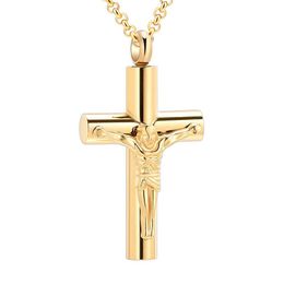 IJD11129 Jesus Cross Ashes Pendant Gold Plating Memorial Urn Casket High Quality Stainless Steel Cremation Jewelry Engravable265y