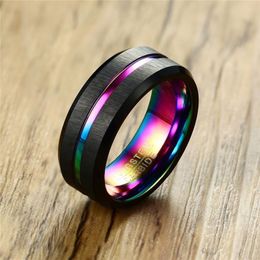 Modyle 2020 Black Brushed Tungsten Carbide Wedding Ring For Men Women Wedding Bands Rainbow Carbon Fibre Jewelry299o