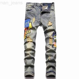 Herrenjeans Designer Frühling und Sommer Neuer Stil Besondere Mode Loch getragen Patchwork mittlere Taille Herren Denim Hosen L5R3