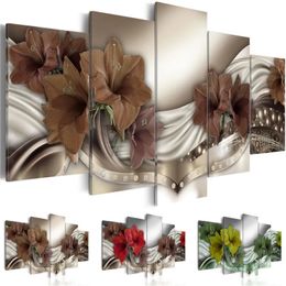 Paintings 5Pcs Modern Painting Canvas Lily Wall Pictures Abstract Flower Equisite Diamond Background Living Room Home Decor Poster 231205