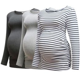 Bearsland Women's Long Sleeve Maternity Tops Casual Side Ruched Clothes Pregnancy Shirts 3-pack,a-m