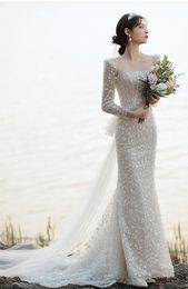 Vintage boho Full Lace Mermaid Wedding Dresses Bridal Gowns Long Sleeve Bohemian Beach Garden Custom Made vestido de novia