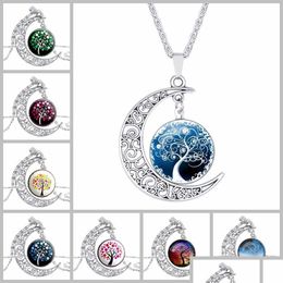 Pendant Necklaces Pretty Chokers Wholesale Vintage Hollow Glass Galaxy Lovely Moon Gemstone Sier Chain Necklace Drop Delivery Jewelr Dhtgr