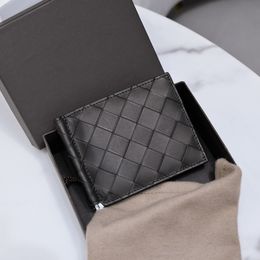 Luxury Brand Design Leather Braided Short Coin Wallet Women's Fashion Classic Metal Double Fold Wallet Men's Business Weave Multi-card Slot Credit Card Holder Couple