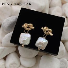 Stud Wing Yuk Tak Korea Womens Fashion Freshwater Pearls Earrings Vintage Geometric Gold Colour Small 2021309a