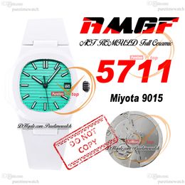 AMGF AET 5711 Miyota 9015 Automatic Mens Watch 40mm White Ceramic Case Biscay Green Textured Stick Dial Rubber Super Edition Watches Reloj Hombre Puretime C3