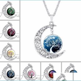 Pendant Necklaces Chokers Wholesale Vintage Glass Galaxy Lovely Moon Gemstone Sier Chain Necklace Drop Delivery Jewelry Pendants Dh3Es