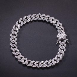 Hip Hop Micro Pave Cubic Zircon Cube Stones Cuban Chain Bracelet Gold Silver Color 8mm 7inches 8inches266C