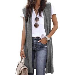 Women's Vests Fashion Women's Long Cardigan Vest Jacket Solid Color Sleeveless Tunic Top Shawl Collar Coat Jackets Tops Woman Clothing 231204