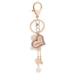 Heart Love Key Rings Jewellery Rhinestone Keychains Chain Fashion Design Bead Ball Pendant Bag Charms Metal Car Keyring Holder Gifts273U