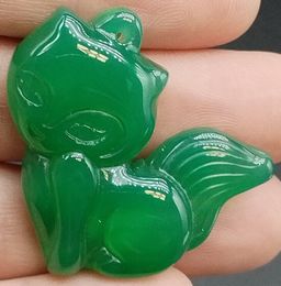 Certified Natural Fine Icy Green Chalcedony Carving Clever Cute Fox Pendant AAA