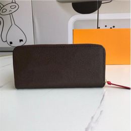 Real Leather PORTEFEUILLE CLEMENCE WALLET Womens Iconic Fashion Long Wallet Coin Purse Card Case Holder Brown Waterproof Canvas wi331p