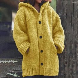 Women's Knits Women Cardigan Jacket Cosy Knitted Hooded Sweater Coat For Warm Mid Length With Drawstring Fall Winter