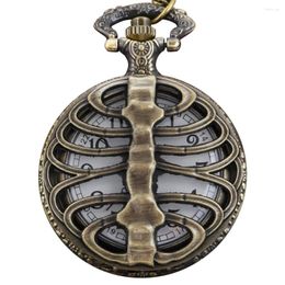 Pocket Watches Bronze Skeleton Fashion Design Quartz Watch Vintage Chain Clock Men's And Women's Necklace Pendant Holiday Gift