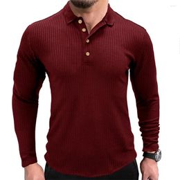 Men's Polos Casual Button Lapel Collar T-Shirts Solid Colour Long Sleeve Undershirts Pullover Tees T Shirt Tops Man Clothing