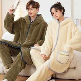 Women's Sleepwear Couple Pajamas Set Winter Men's Warm Thick Flannel Pyjama Women Simple Soft Fleece Pyjamas Coral Fleece Coral Fleece Nightgown S 231205