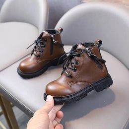 Boots Handsome Classic Brown Toddler Girl Combat Fashion Chain Ankle For Boy Platform Little Kids Motorcycle Shoes G11045