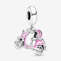 100% 925 Sterling Silver Pink Scooter Dangle Charms Fit Original European Charm Bracelet Fashion Women Wedding Engagement Jewellery 273b