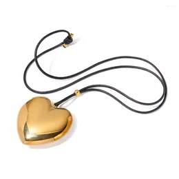 Pendant Necklaces Youthway Stainless Steel Wax Rope Large Heart Necklace Waterproof Anti Allergic Daily Jewelry Gift