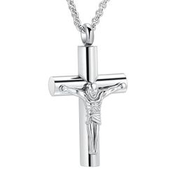 IJD11129 Jesus Cross Ashes Pendant Necklace Stainless Steel Cremation Jewellery Funeral Keepsake Urn Necklace For Ashes Whole Pr263r