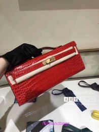Top original Kailys tote bags wholesale Handmade Crocodile Skin Cut Long Women's Dinner Handheld Wrist Bag 95 Red with Real Logo
