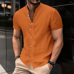 Men's Casual Shirts 2023 Spring Summer Blouse Cotton Linen Shirt Loose Short Sleeve Tee Single-Breasted Cardigan