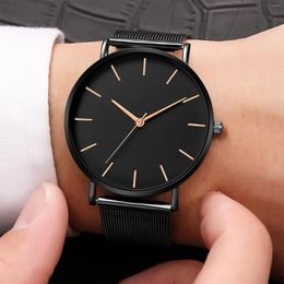 Wristwatches Luxury Men'S Watch Stainless Steel Mesh Band Wristwatch Simple Casual Round Dial Quartz Watches For Men Reloj Hombre