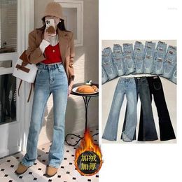 Women's Jeans Winter Warm High Waist Flare Women Vintage Fur Thick Cotton Full Length Denim Pants Streetwear 2023