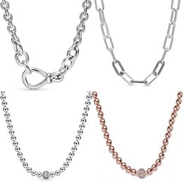 Original Chunky Infinity Knot Beads Sliding Me Link Snake Chain Necklace For Fashion 925 Sterling Silver Bead Charm DIY Jewellery Q0234q