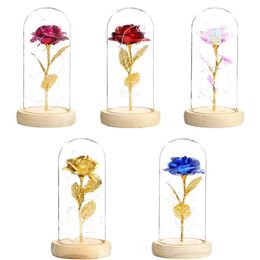Beauty And Beast Rose In Flask Led Rose Flower Light Black Base Glass Dome For Mother's Day Birthday Valentines Day Gift307D