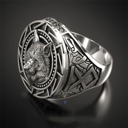 Trendy Retro Celtic Wolf Totem Band Rings Men's Viking Gothic Steampunk Carved Animal Rings Fashion Party Gift AB867240L