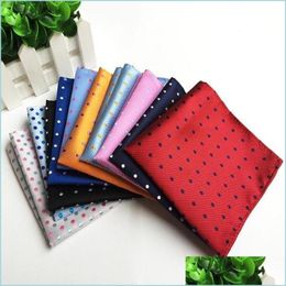 Handkerchiefs Rbocott Mens Pocket Squares Dot Pattern Blue Handkerchief Fashion Hanky For Men Business Suit Accessories 25Cmx25Cm T200 Dhb2V