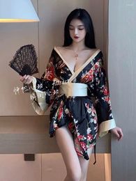 Casual Dresses Fashion Sweet Women Tops Red 2023 Kimono Robe Female V Neck Sexy Mini Dress Elegant Japanese Girls IU39
