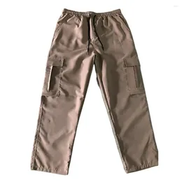 Men's Pants Loose Fit Long Versatile Cargo Stylish Elastic Waistband Multi Pockets Wide Leg Design For Hip Hop Fashion