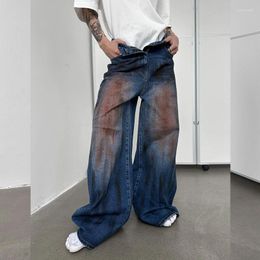 Men's Jeans Men Clothing 2024 Colourful Trousers Fashion Pockets Style Mid Waist Hip Hop Loose Distressed Denim Pants Streetwear
