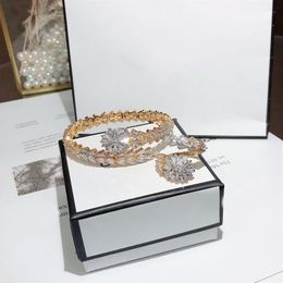 Fashion Brand Jewellery Sets Lady Brass Ladder Square Diamond Snakelike 18K Gold Wedding Engagement Open Bracelets Rings Se319R
