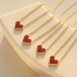 Chains AENSOA Fashion Stainless Steel Red Heart Shaped Enamel Pendant Necklace For Women High Quality Love Necklaces Mother Day