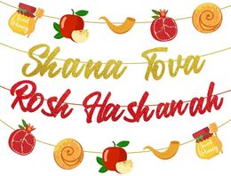 Other Event Party Supplies Rosh Hashanah Decorations Shana Tova Banner Garland Red and Gold Je Year Theme Decor 231205