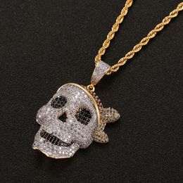 Men Skull Pendant Necklace Personality Chain Gold Silver Iced Out Cubic Zirconia Hip hop Rock Jewelry267d