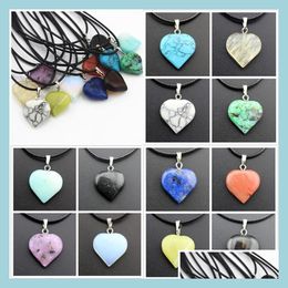 Pendant Necklaces Rope Leather Necklaces Statement Jewellery Healing Crystals Heart Moon Natural Stone Pendants Necklace Drop Delivery J Dhom1