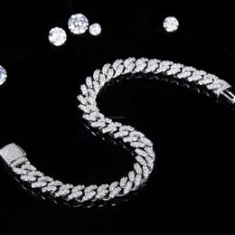 14mm 925 Sliver Iced Out Moissanite Necklaces Hip Hop Cuban Link Chain Men White Gold Plated Diamond Necklace