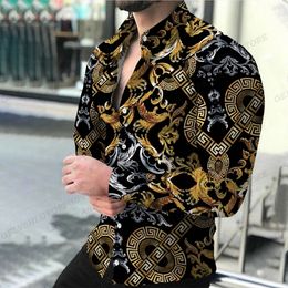 Men's Casual Shirts Long Sleeve Hawaii Shirts Men Fashion Shirt Luxury European Style Blouse Golden Beach Blouse Men Clothing Vocation Camisas Male 231205