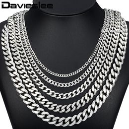 Davieslee 60cm Mens Chain Silver Colour Stainless Steel Necklace for Men Curb Cuban Link Hip Hop Jewellery 3 5 7 9 11mm DLKNM072583