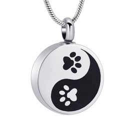 IJD10745 Yin-Yang Cremation Jewelry Carved Dog Cat Paw Print Memorial Urn Jewelry For Ashes Made Of 316L Stainless Steel314D